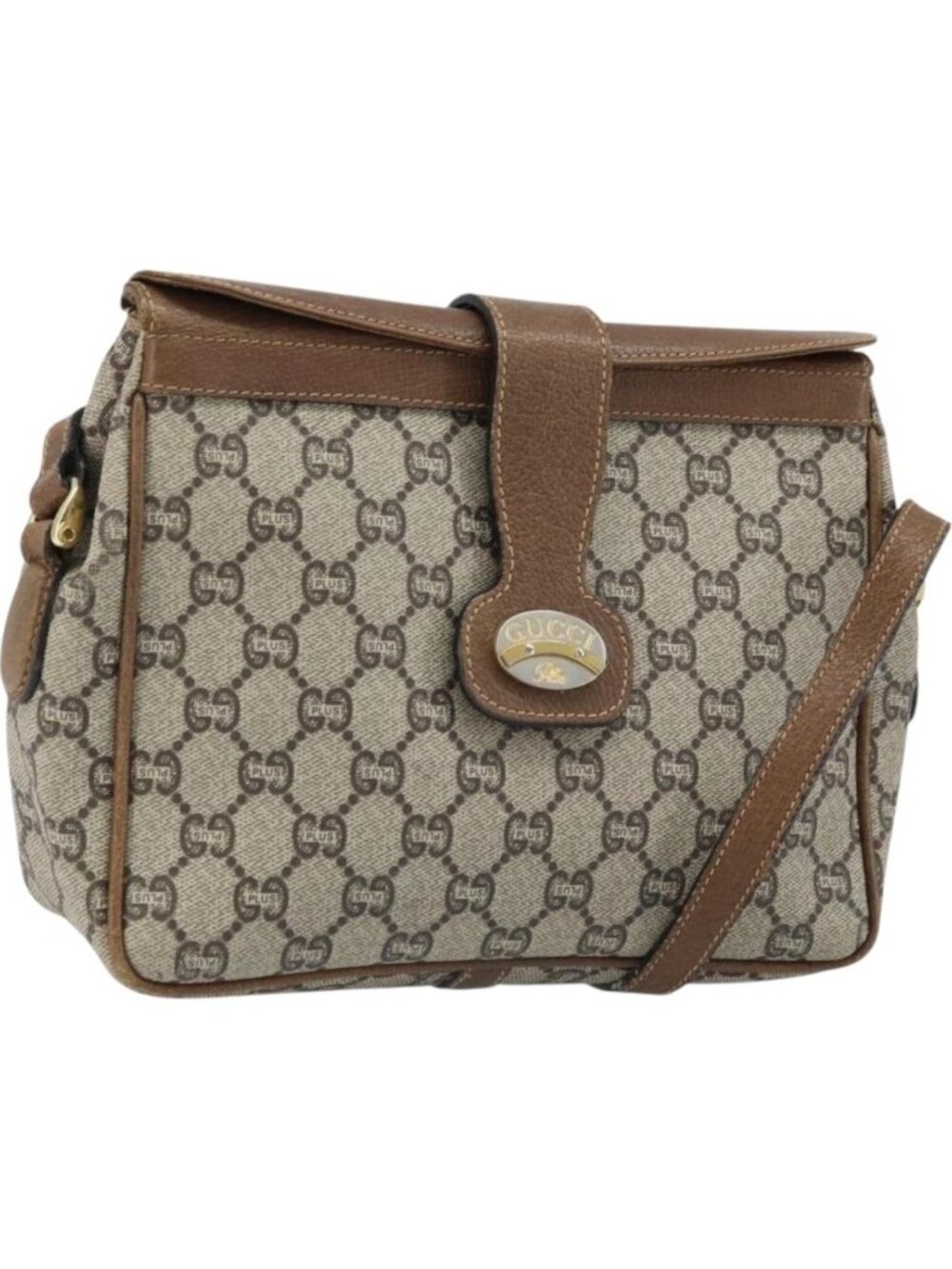 GUCCI GG Plus Supreme Shoulder Bag PVC Beige Gold